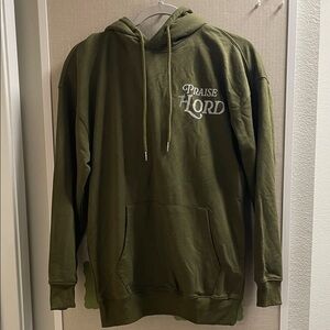 Olive Green Hoodie with 'Praise the Lord' Print
